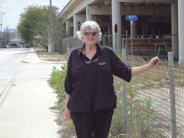 Carolyn Weathers, 2013, standing in the exact spot where she posed for a photo 50 years earlier, photo by author